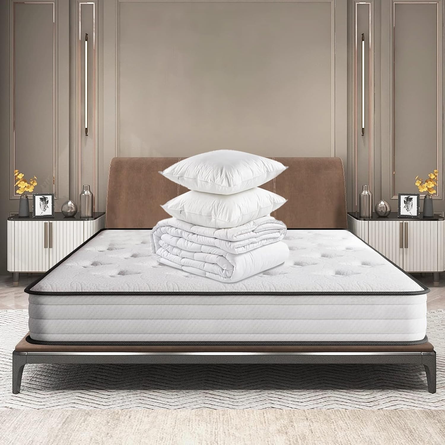 IZTOSS Luxe Matelas 140x190 avec Couette et 2Oreillers, Mousse A Mémoire - Multi-Densité - Ultra Doux et Confortable - Soutien Haute Resilience - Respirante - Ergonomique Hypoallergénique L-CD-7 Matelas 140x190+Couette+2Oreillers