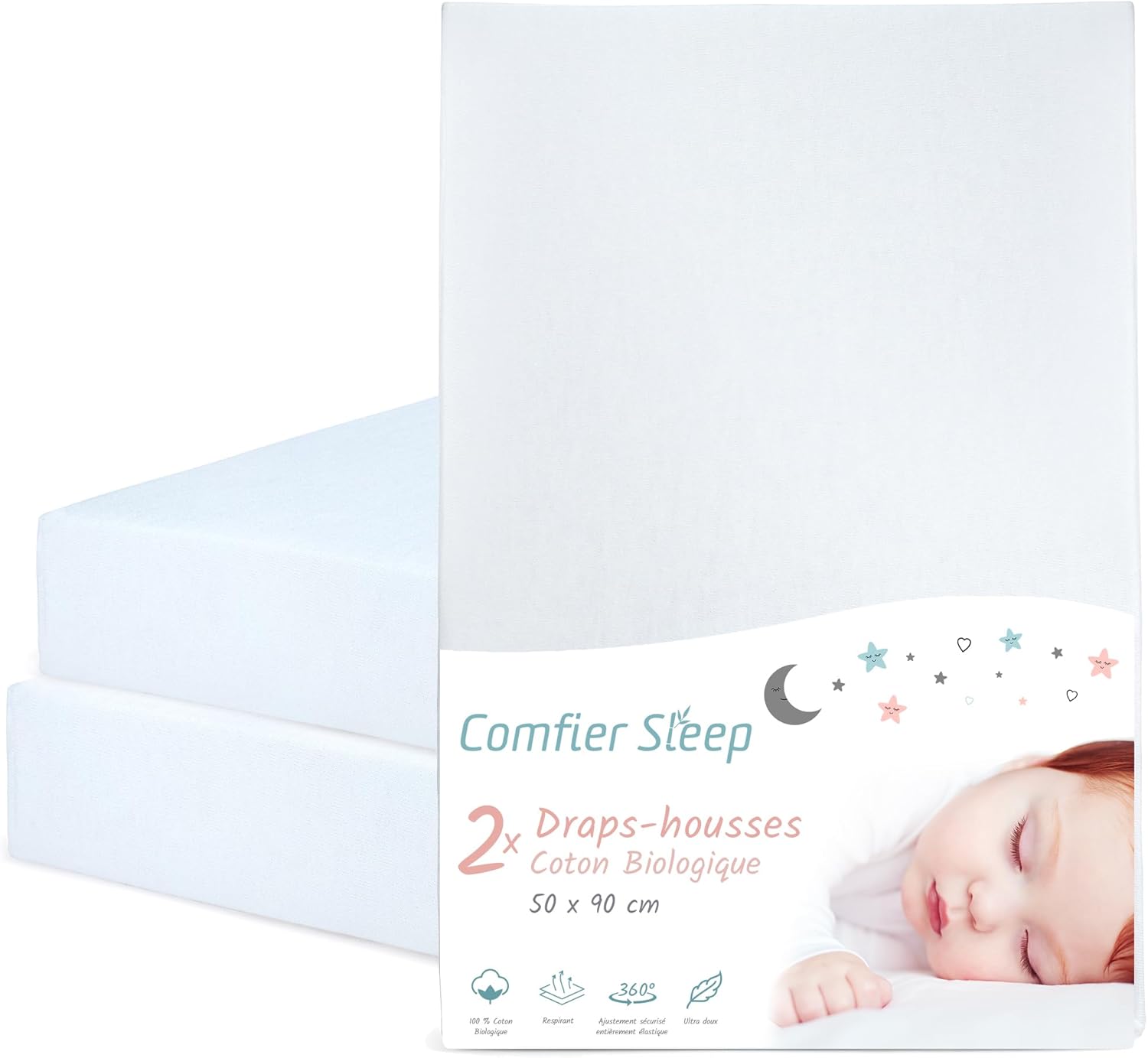 Drap Housse Berceau 100% Coton Biologique Entièrement Naturel 50x90 cm Drap Chicco Next 2 me Blanche Lot de 2 Très Doux et Confortable pour Votre Bébé 50 x 90 cm White