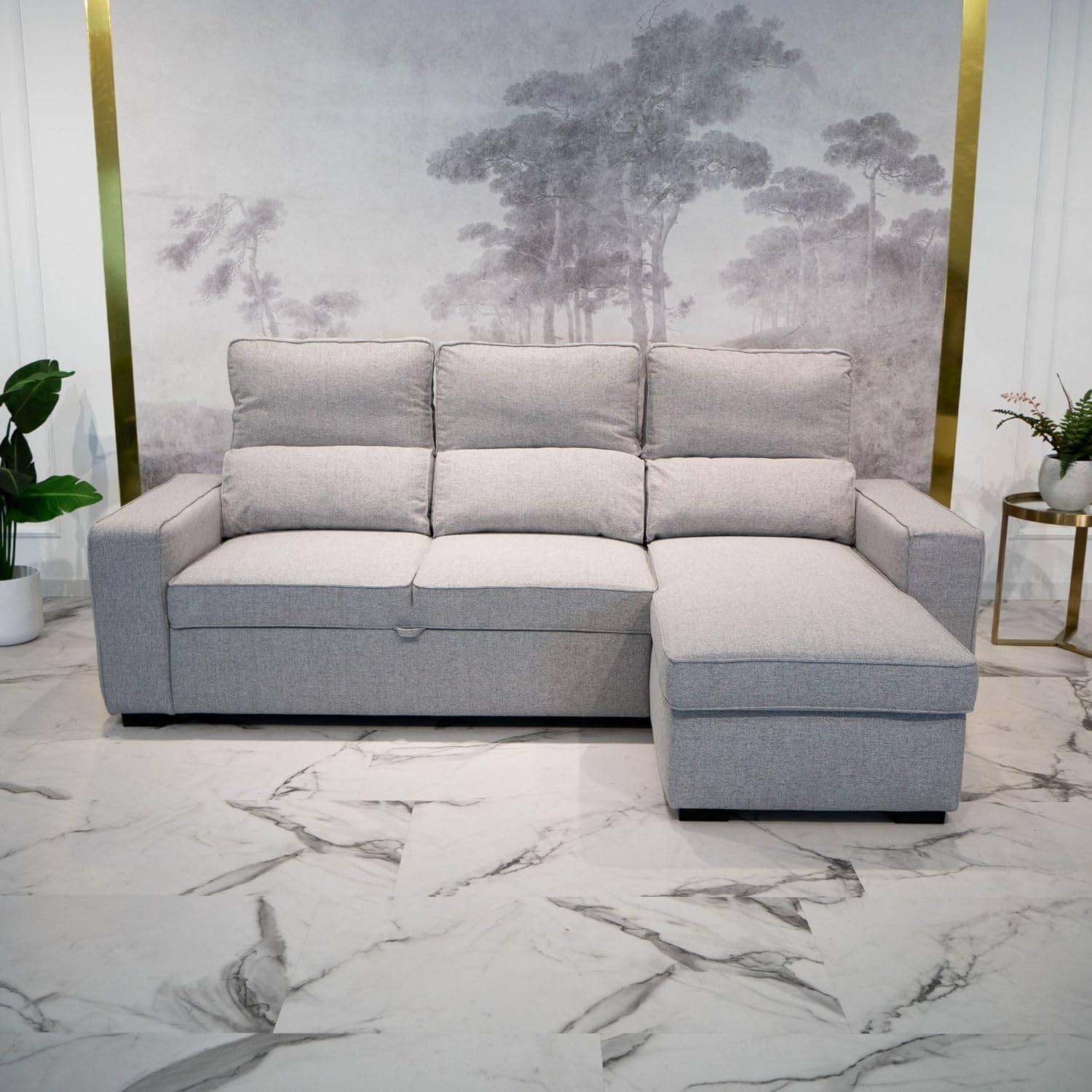 Harper Canapé-lit 3 Places – Chaise Longue Réversible – Rangement Intégré, Assise Coulissante – Revêtement 100% Polyester – 248,5x156x103 cm – Gris Volcan Gris Volcán