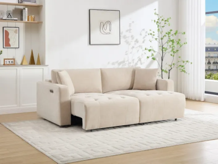 Vente-unique - Canapé 3 Places avec Assise coulissante électrique en Tissu Beige DIMARIAS