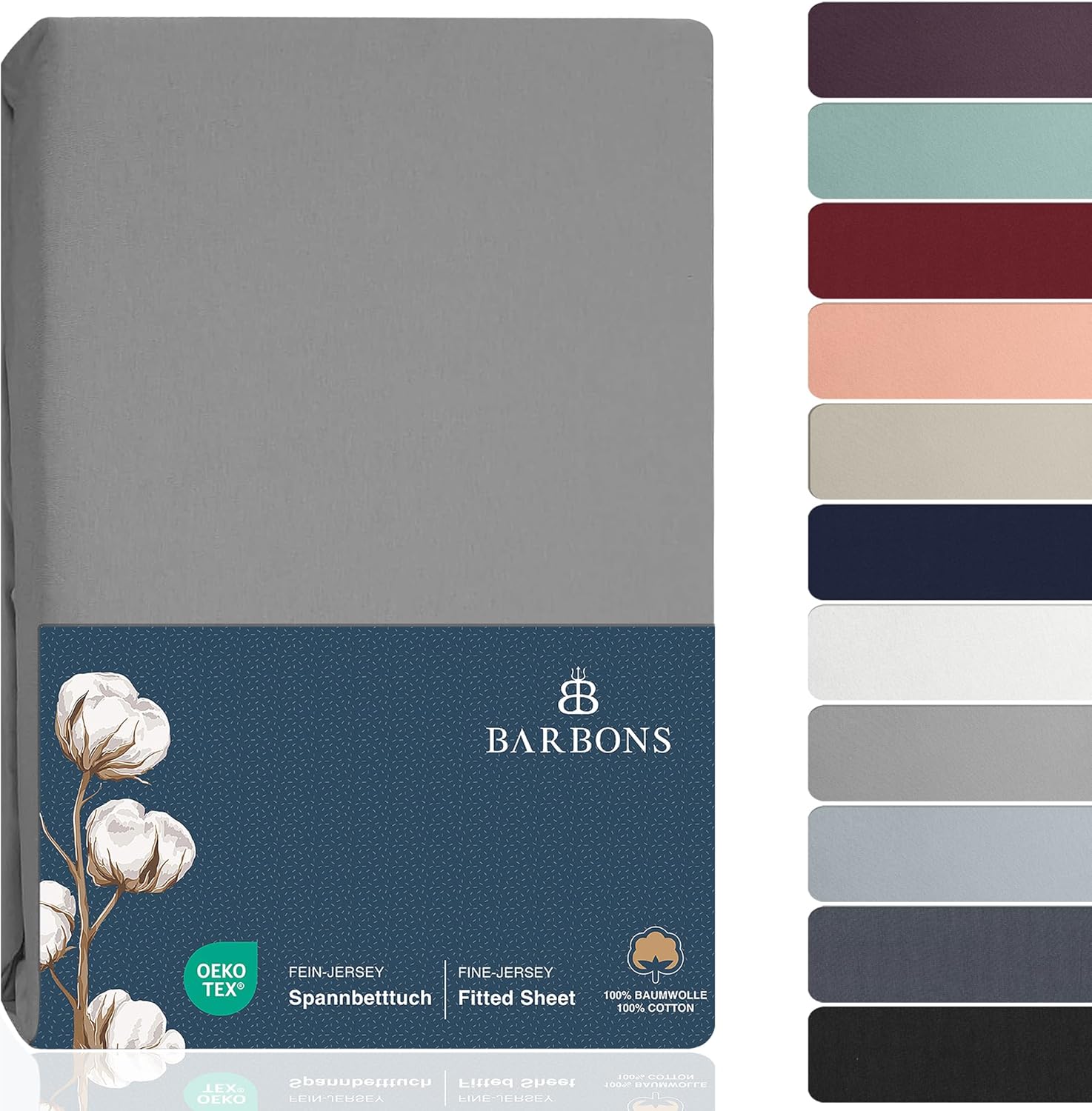 Barbons Drap Housse - 90 x 200 cm, 100% Coton, Certifié Oeko-TEX, Drap-Housse en Jersey, Bonnet jusqu'à 25 cm - (Gris Clair - 90x200) Drap Housse 90x200 cm Gris Clair
