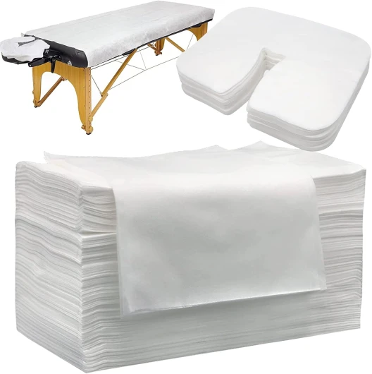 Tvvcalk Lot de 100 Drap de Lit Jetable et Protège Tetiere Jetable, 80 x 180 cm Drap Jetable, 36 x 27cm Coussin Jetable pour I'appui-tête de la Table de Massage, Non Tissé