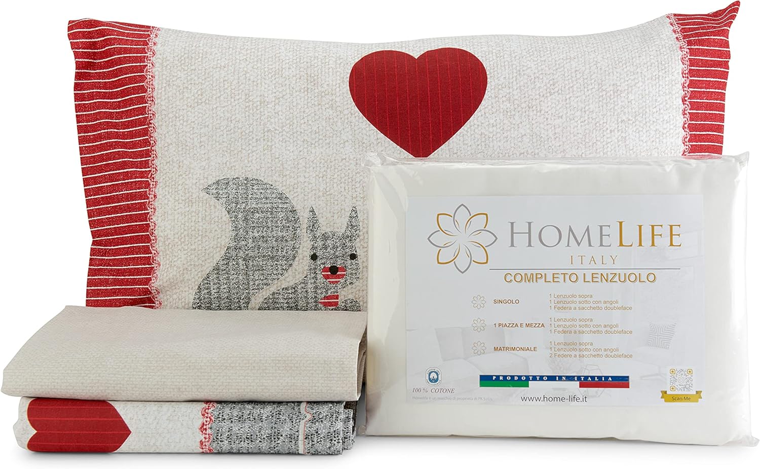 Parure de Lit Flanelle 90x190 Coton Made in Italy - Linge de lit Flanelle avec Drap Plat 1 Personne Coton, Drap Housse Flanelle 90x190 avec Coins, 1 Taie Oreiller - écureuils - Rouge Parure 90X190 Écureuils - Rouge