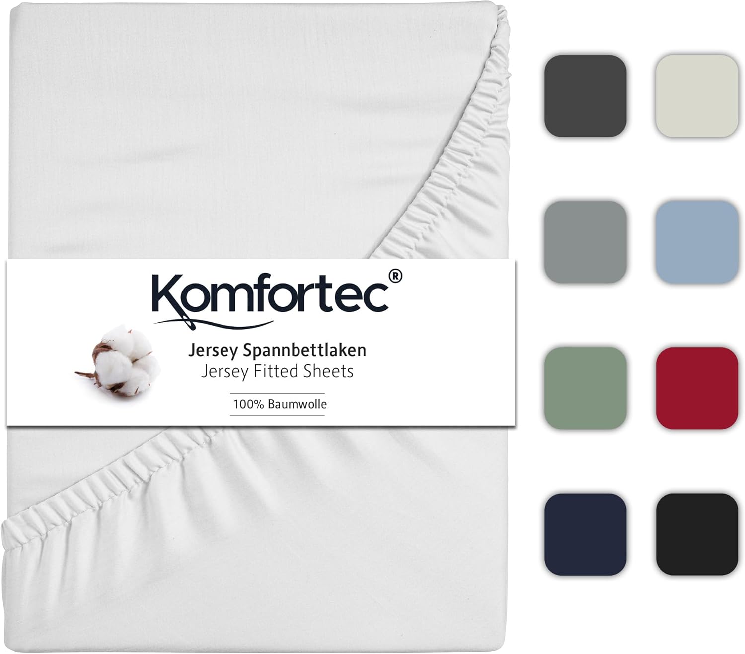 Komfortec Jersey Drap Housse 160x200 cm, 100% Coton, Blanc Blanc 160x200 cm