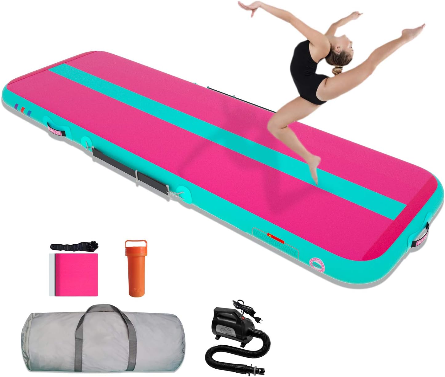 WelandFun Air Tumbling Track 3/4/5/6M Tapis Gonflable de Gymnastique Tapis de culbuteur Tapis de Gymnastique Gonflable pour l'exercice PINK 300*100*15CM