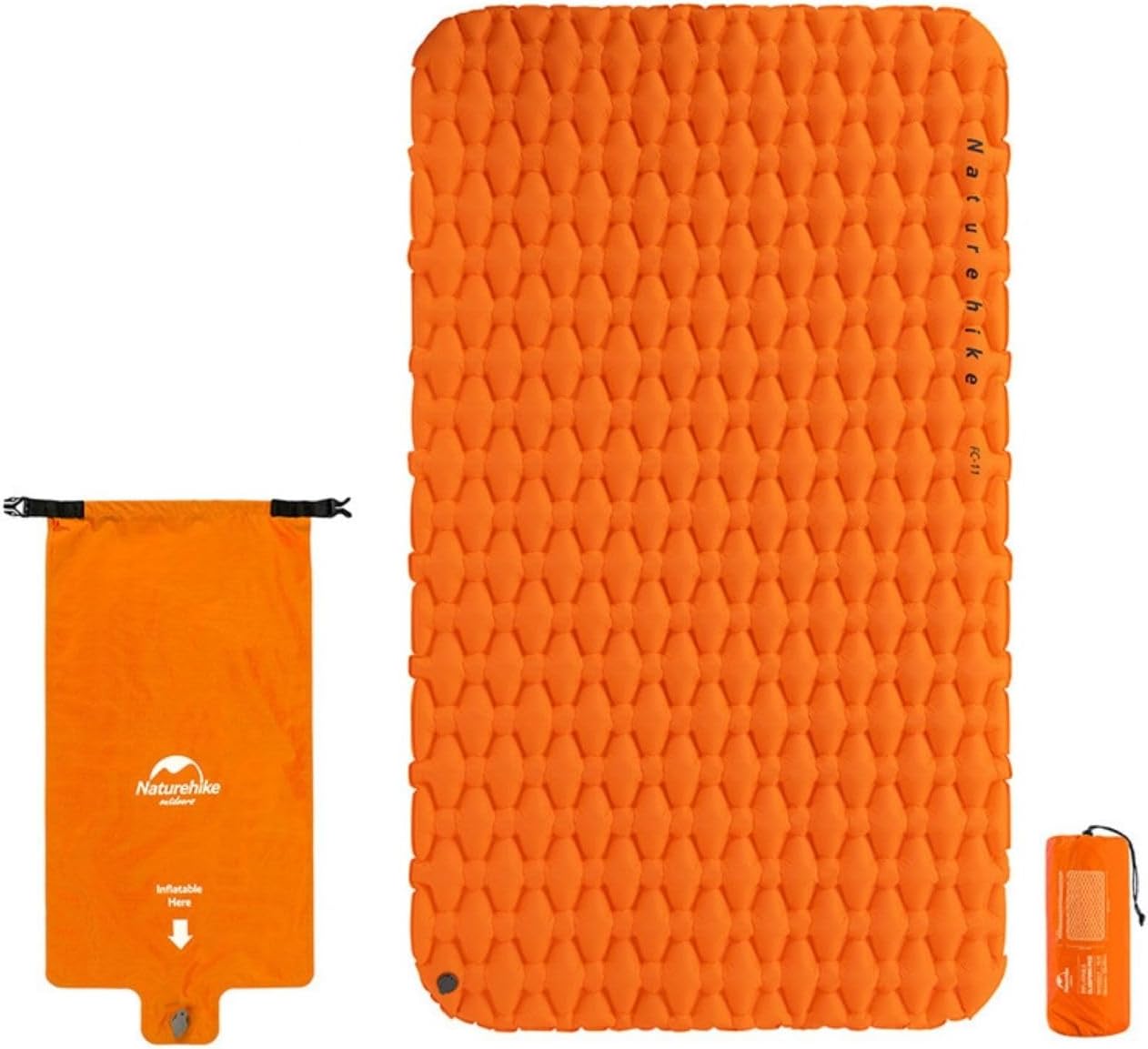 Windhike Naturehike Matelas de couchage gonflable double de camping, ultra léger et durable, 6,5 cm d'épaisseur, tapis gonflable compact pour randonnée, voyage, randonnée et plein air (orange)