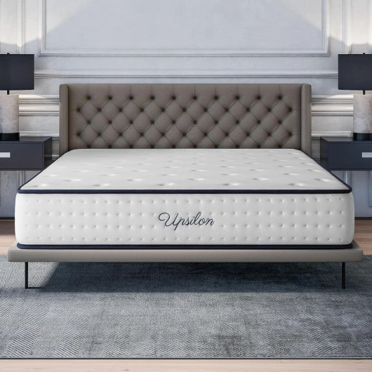 Matelas 160x200 cm - Upsilon - Très Épais 30 cm - Hybride - Ressorts Ensachés - Accueil Mousse à mémoire de Forme et Blue Latex - Confort Ferme - 7 Zones - Réversible - Couchage Indépendant 30 cm - Hybride 160 x 200 cm