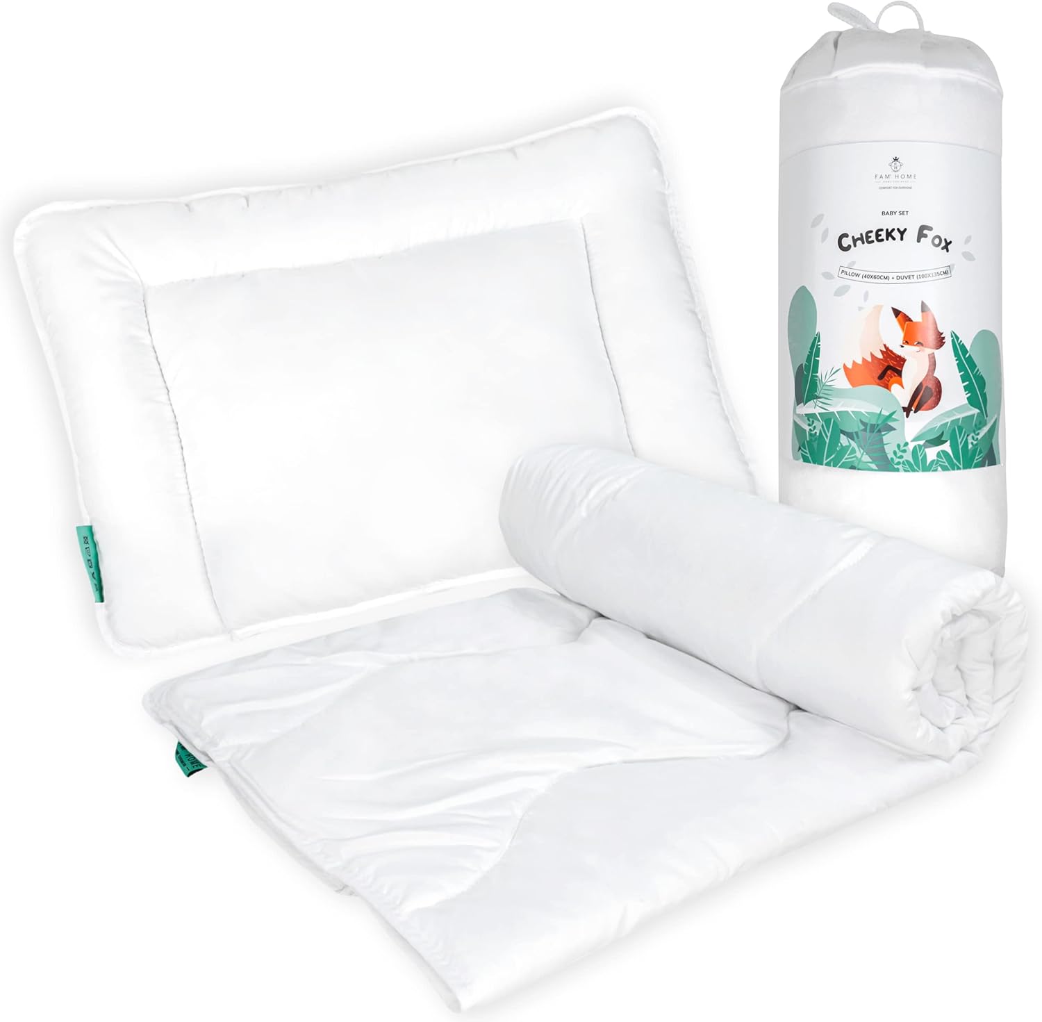FAM' Home Parure de lit pour Enfants Cheeky Fox, Couette Bebe 100 x135 cm et Oreiller 40x60 cm - Qualité certifiée Oeko-tex Standard 100 - Option antiallergique - Convient pour Un lit de 70x140 cm 100 x135 cm Couette