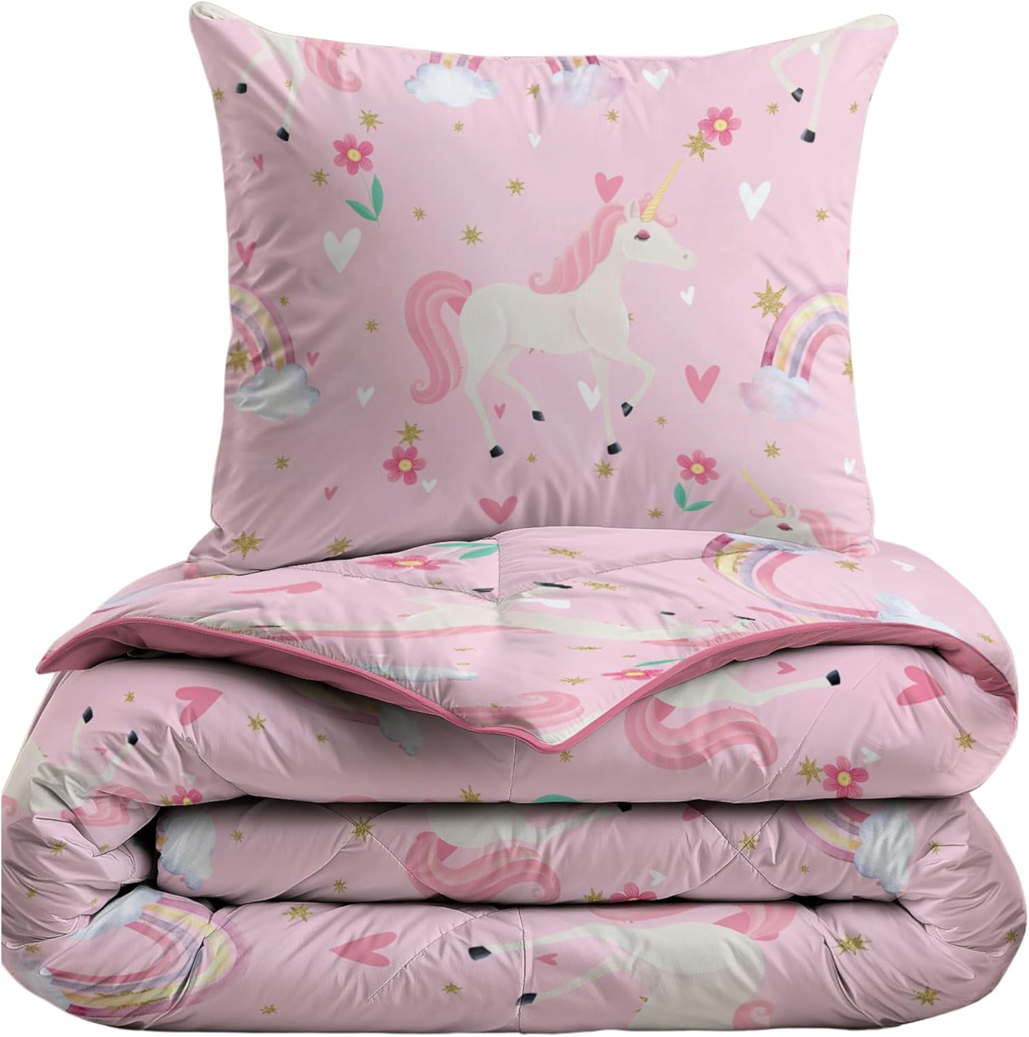 Zelesta Kiddybed 140x200 Literie pour Enfants 4 Saisons - Housse de Couette et Couette d'hiver et d'été - Couette Lavable sans Housse - Couette pour Enfants avec Motifs (Rainbow Unicorn)