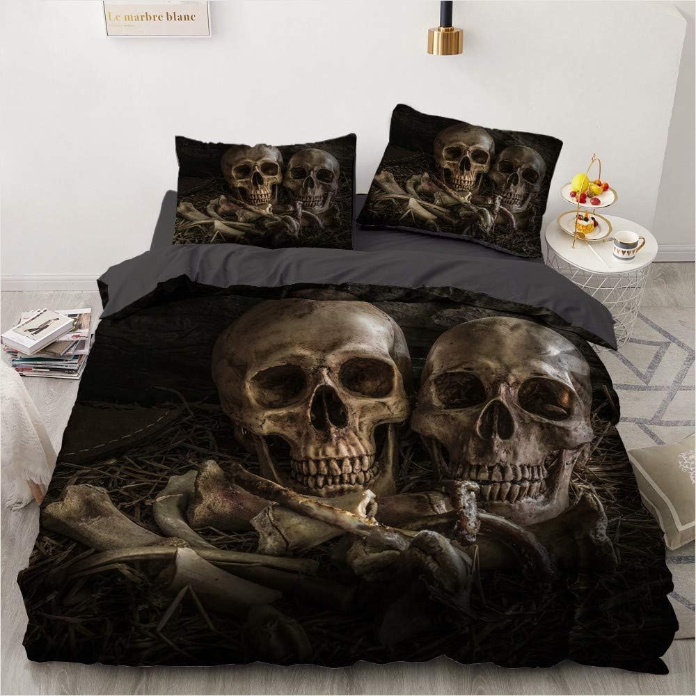 YASMENG Housse de Couette Tête de Mort 140x200 Gothique 3D Motif Crâne Parure de Lit Tête de Doux Skull Linge de Lit 1 Personne avec Fermeture Éclair et Taie d'oreiller 65x65 cm Skull058 140x200cm+1x65x65cm