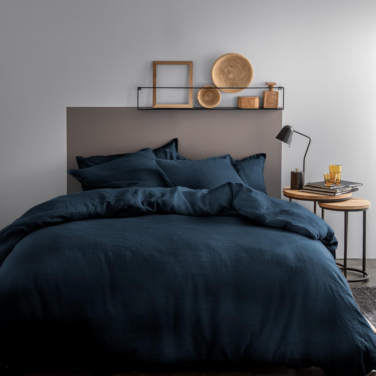 MATT & ROSE Housse de Couette 220x240 cm Unie Lin LAVÉ 2 Personnes - 100% Lin Lavé - Oeko-TEX - Marine Bleu Marine 240x220cm