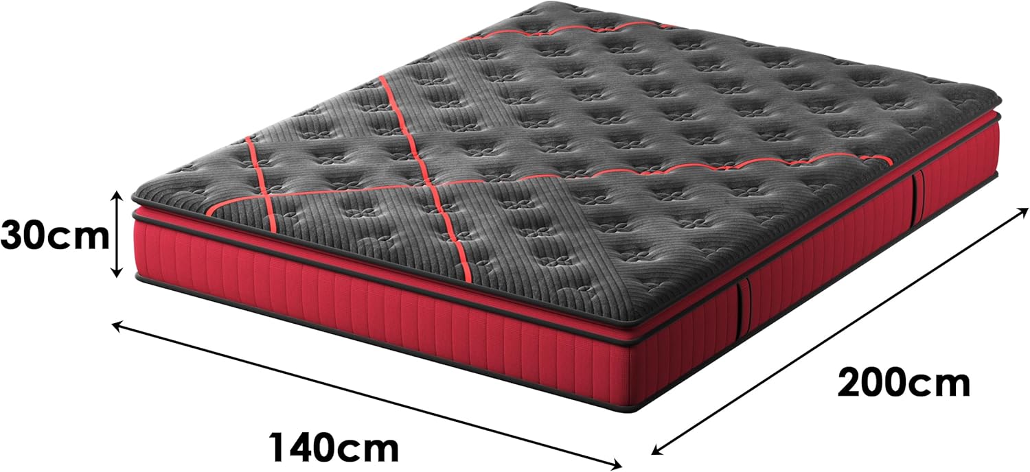 Matelas 140x200 cm, Épaisseur 30 cm, Mousse à Mémoire de Forme, Ressorts Ensachés, 7 Zones Ergonomiques, Hybride, Fermeté Moyenne, Respirant et Anti-Humidité Rose 140 x 200 CM