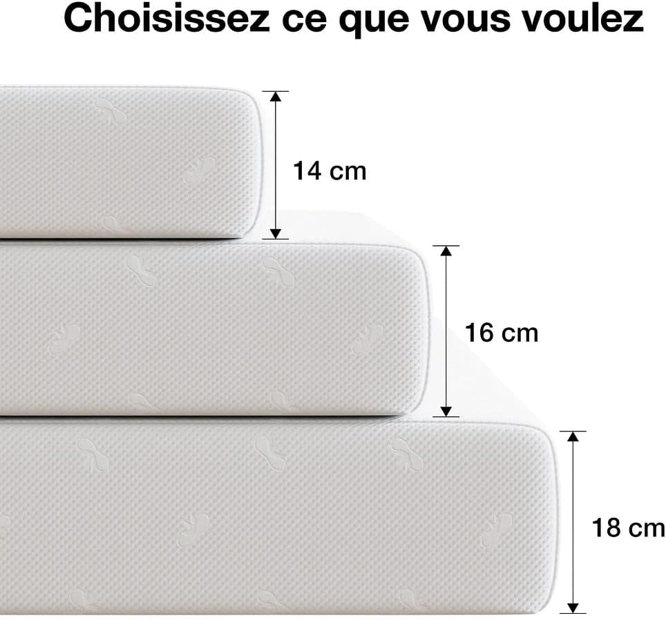 Matelas 90x190, 18 cm, Mousse à Mémoire de Forme en Gel 7 Zones, Fibre de Bambou, Lit d'Adulte et d'Enfant, Confort Mi-Ferme, Amovible, Lavable, Ultra Respirante 90 x 190 cm 18cm Blanc
