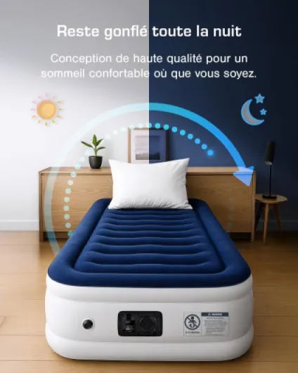 Matelas Gonflable 1 Personne – Confort Ultra Doux, Finition Luxe, Lit Gonflable avec Pompe Électrique, Support Stable & Surface Floquée Haut de Gamme – 99×188×36.5 cm 188 x 99 x 36.5 cm