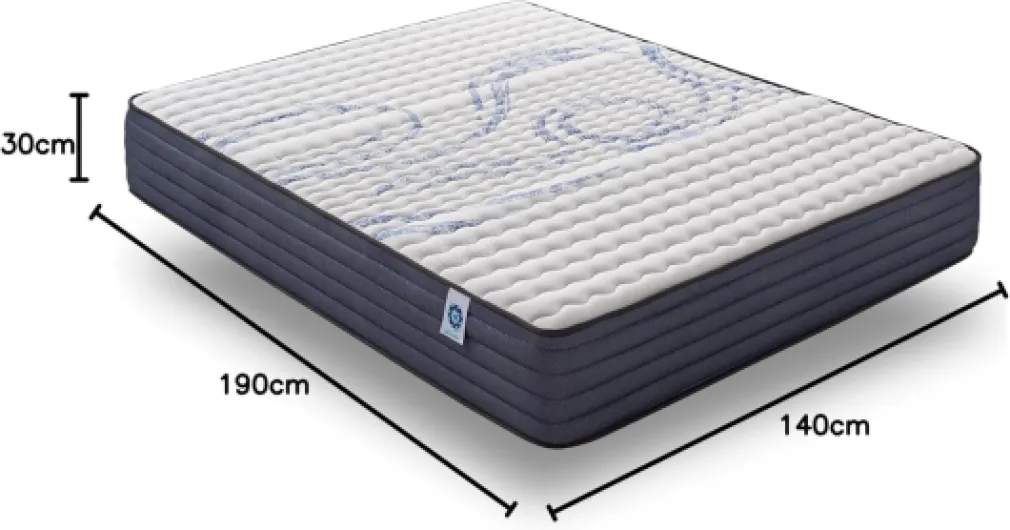 Matelas PerfectSleep 140x190 cm - 30 cm - Hybride - Ressorts Ensachés - Soutien Mousse à mémoire + Blue Latex - Confort Mi-Ferme - Réversible - Couchage Indépendant - Fabriqué en Europe 30 cm - Ressorts 140 x 190 cm