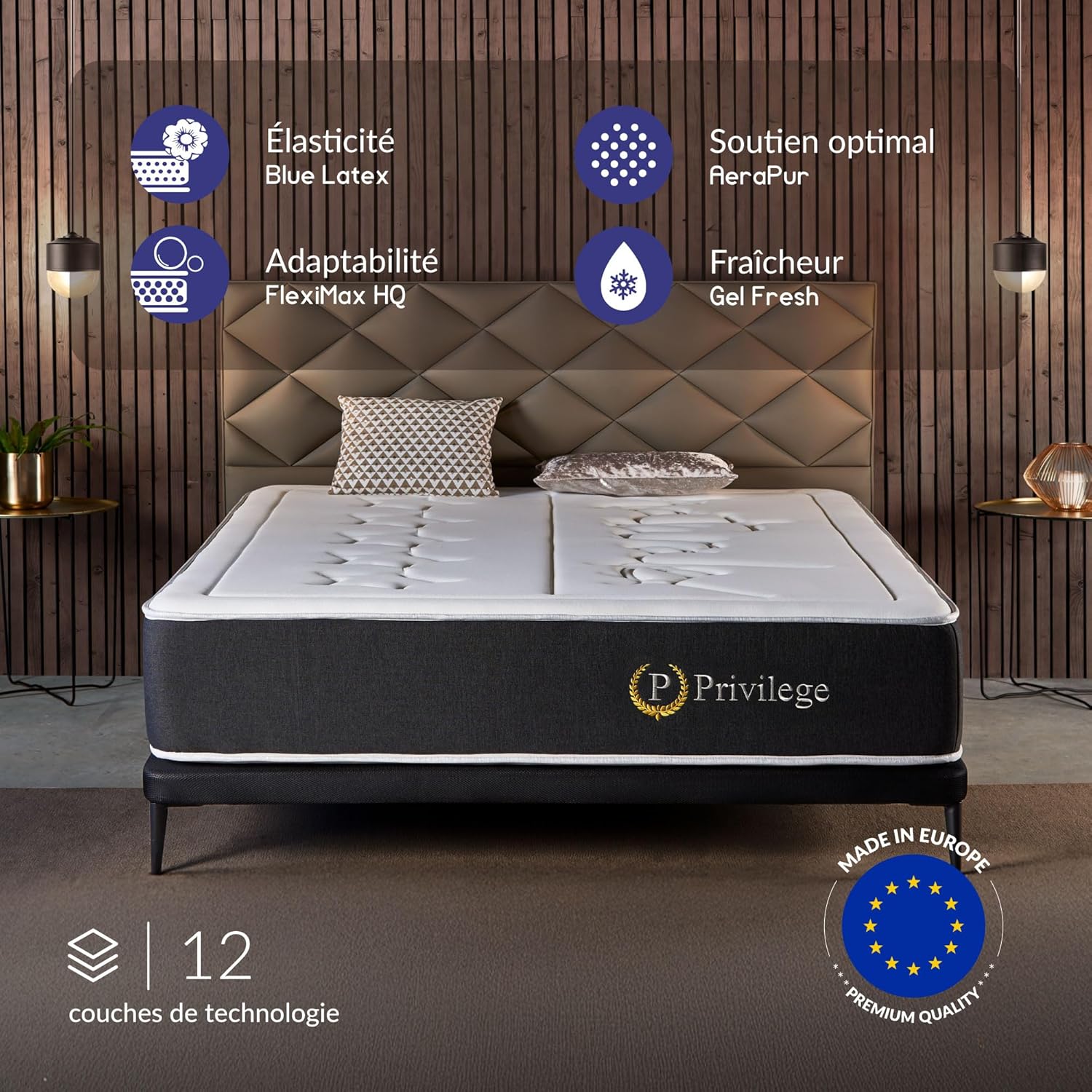 Matelas Privilege 140x200 - Épais 30 cm - Mousse Haute Résilience + Mémoire de Forme Premium - Blue Latex - Soutien Ferme en 7 Zones - Réversible - Respirant - Fabriqué en Europe 140 x 200 cm 30 cm - Mousse Premium