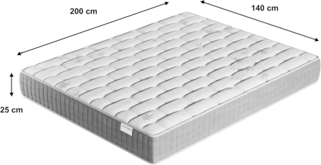 Matelas Galice 140 x 200cm - 25cm - Hybrid:Ressorts ensachés+Mousse Mémoire de Forme -Soutien Tonique & indépendance de Couchage - Label SANITIZED(Anti bactérien/acarien) 140 x 200 cm
