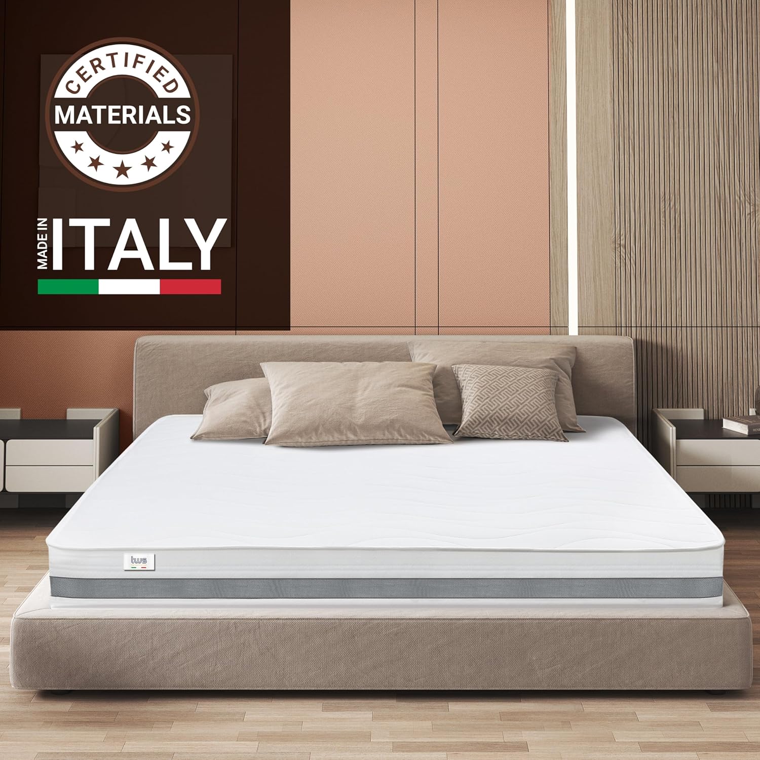 Matelas 140 x 200 Orthopédique Antibactérienne - Hauteur 25 cm - Revêtement 3D Air en Fibre Hypoallergénique et Anti-acariens - 7 Zones Différenciées Thermosensibles à la Forme du Corps