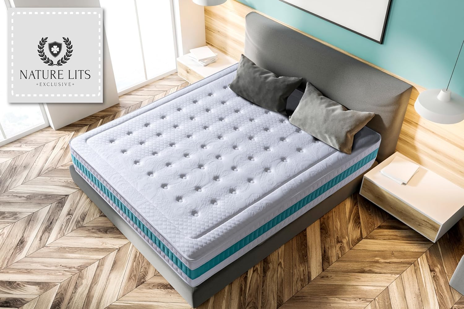 Matelas 160 x 200 cm Réversible, Haut Confort, Hypoallergénique, Anti-Acariens et Respirant, Ressorts Ensachés Visco, Ferme Moyenne, Serene Hybrid Épaisseur 30 cm 160 x 200 cm Hybride Ressorts