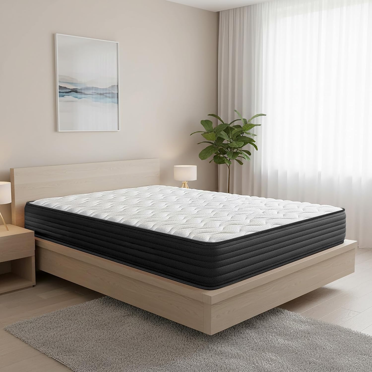 Matelas viscoélastique réversible Pocket Visco (Hiver-Été-Face) Moyenne à Haute fermeté, épaisseur 20 cm, Memory Foam, Blanc/Noir, 180x200 180 x 200 cm Blanc/Noir