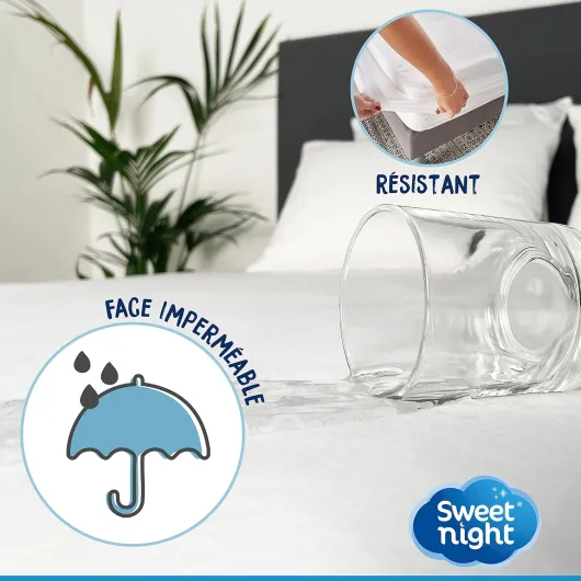 SWEET NIGHT - Protège Matelas 180x200 cm - Bouclette en Coton - Alèse Imperméable et Absorbante - Respirant et Silencieux - Compatible Grands Bonnets 180x200 cm Uni