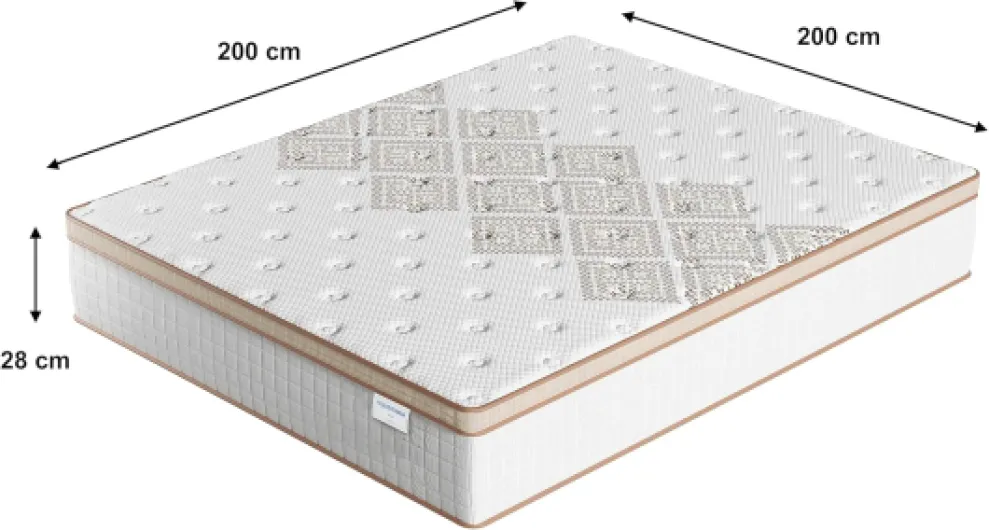 Matelas Errakis 200x200cm - 28cm - Technologie Hybrid: Ressorts ensachés + Mousse HDensité-Épaisseur 28cm- Soutien Tonique & Confort hôtel - Label SANITIZED (Anti bactérien/acarien) 200 x 200 cm