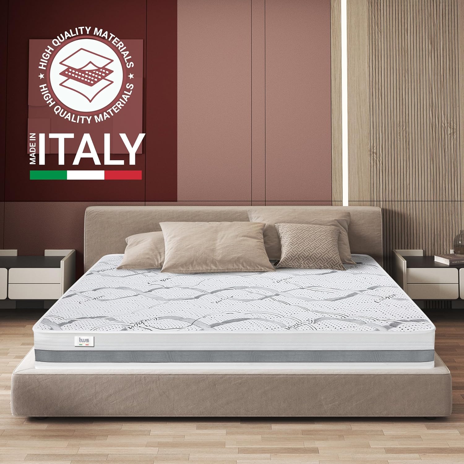 The White Stone Matelas à mémoire de Forme 200 x 200 à fermeté Moyenne - Hauteur 27 cm - Tissu hypoallergénique Respirant - Propriétés orthopédiques Auto-modelantes - Produit en Italie