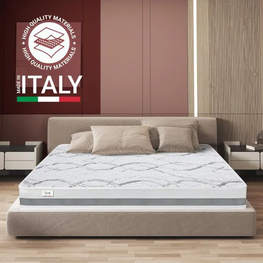 The White Stone Matelas à mémoire de Forme 200 x 200 à fermeté Moyenne - Hauteur 27 cm - Tissu hypoallergénique Respirant - Propriétés orthopédiques Auto-modelantes - Produit en Italie