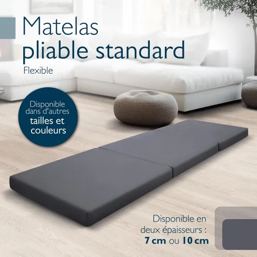 Matelas Pliable 1 Personne Adulte 60x190 cm - Mousse Chauffeuse 1 Place Matelas de Sol Camping Pliant Futon Voyage Lit d'Appoint Anthracite – Campix 60x190 cm (Epaisseur de 7 cm) Anthracite