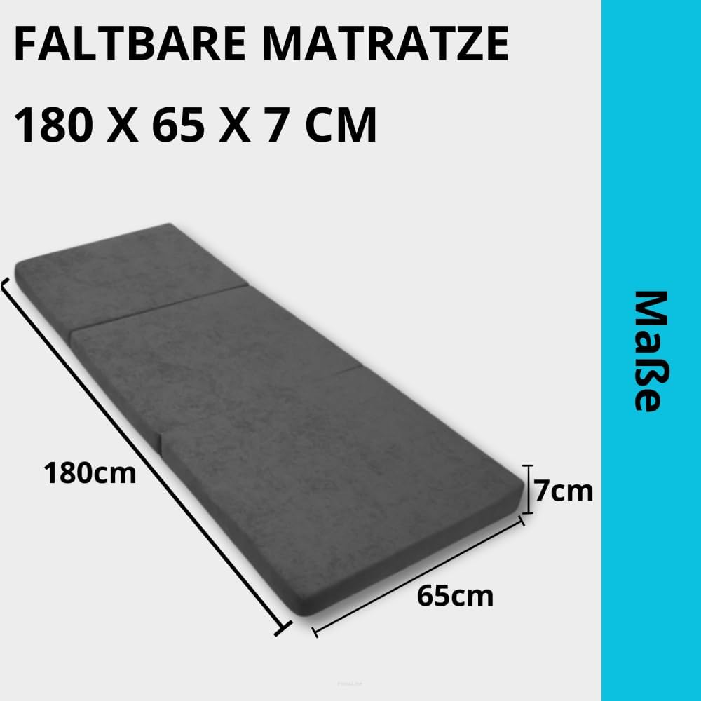 Fortisline Matelas d'appoint Pliant lit d'appoint lit d'invité futon Pouf 180x65x7 cm Couleur Gris 180 x 65 cm Gris