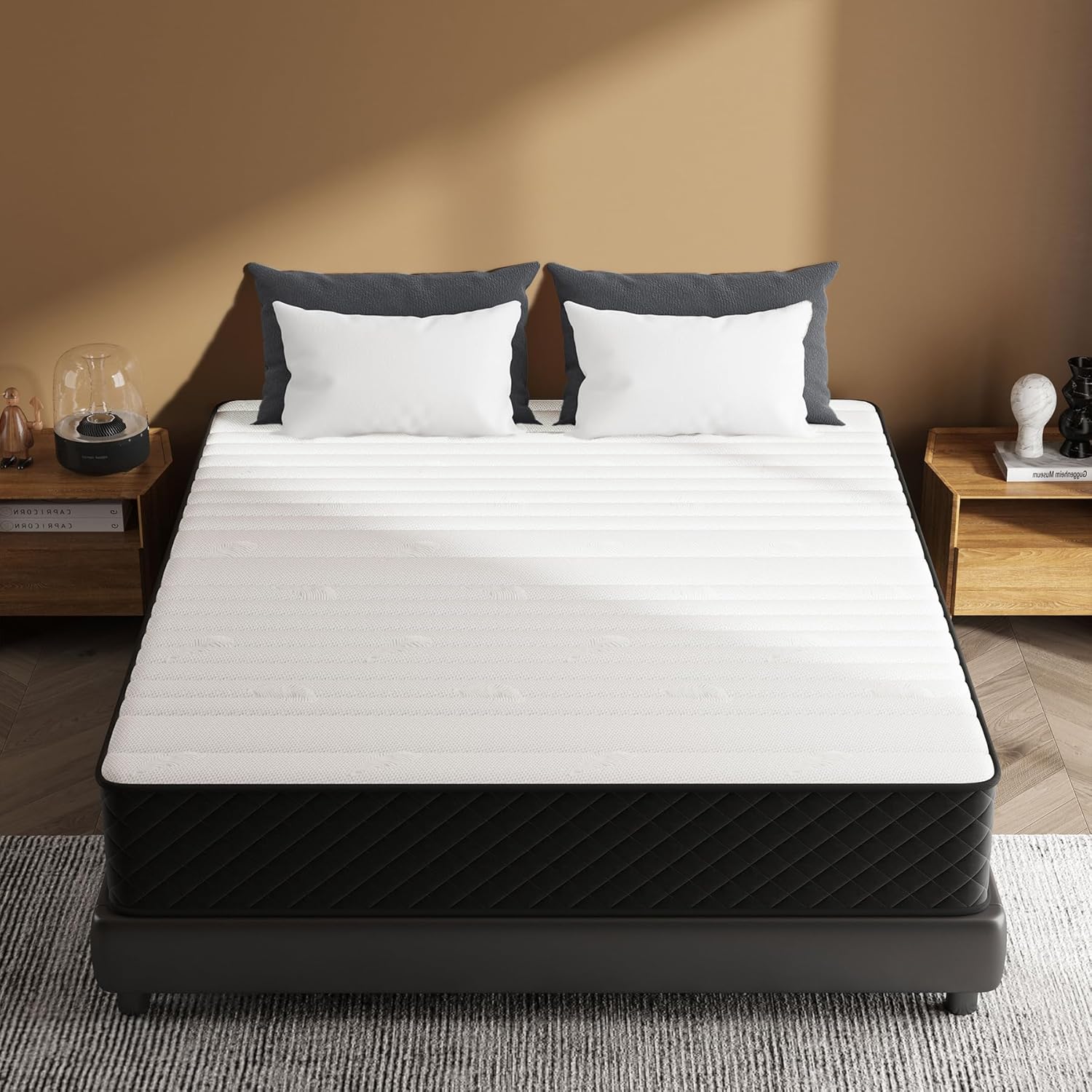 Matelas hybride de 25,4 cm avec mousse respirante et ressorts ensachés individuels, à ressorts et en mousse à mémoire de forme pour soulager les douleurs dorsales
