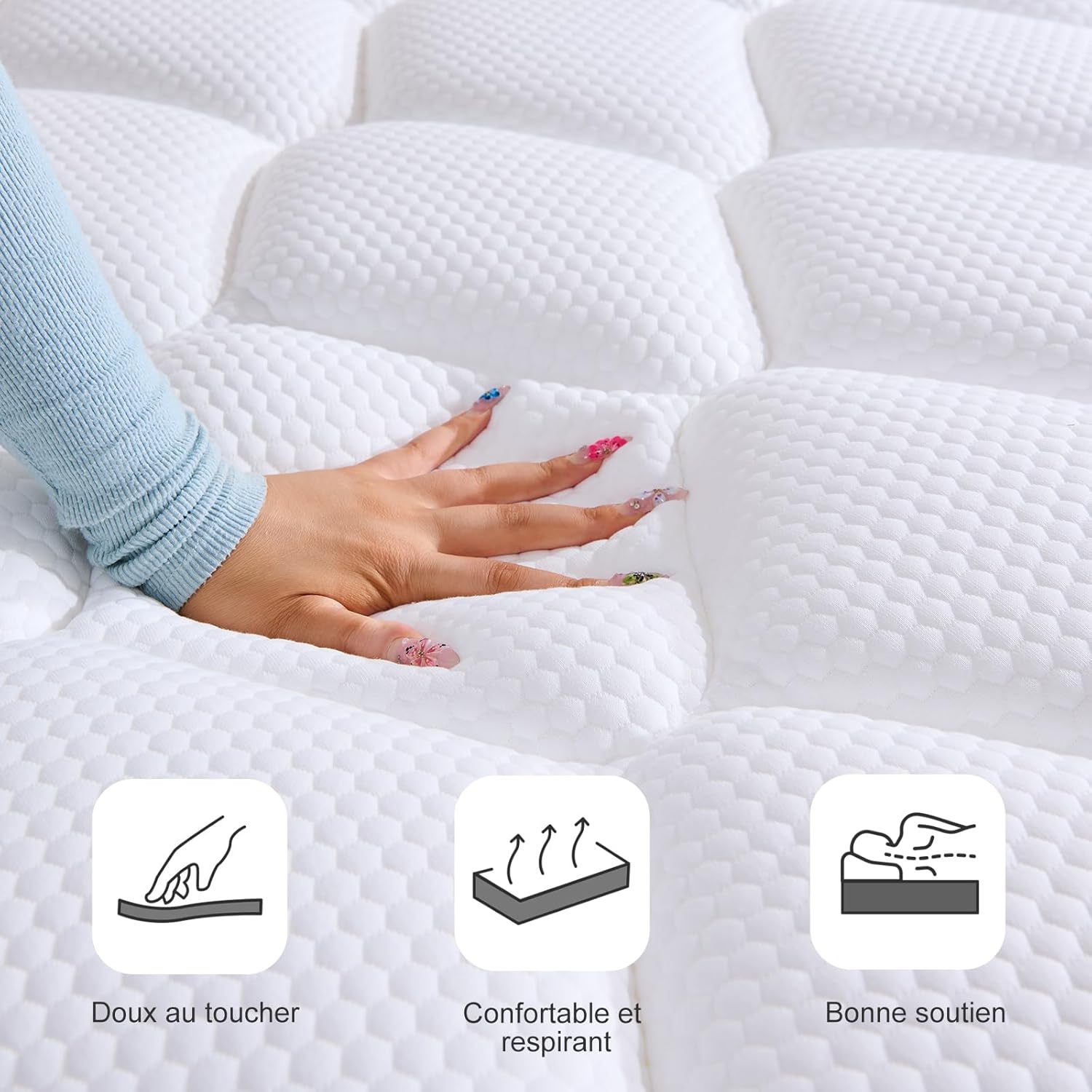 Matelas 90x190x22 cm Matelas Hybride en Mousse à mémoire de Forme à Ressorts ensachés,Durable et Doux pour la Peau, Durable et Respirant (90x190x22) 90x190x22 22CM