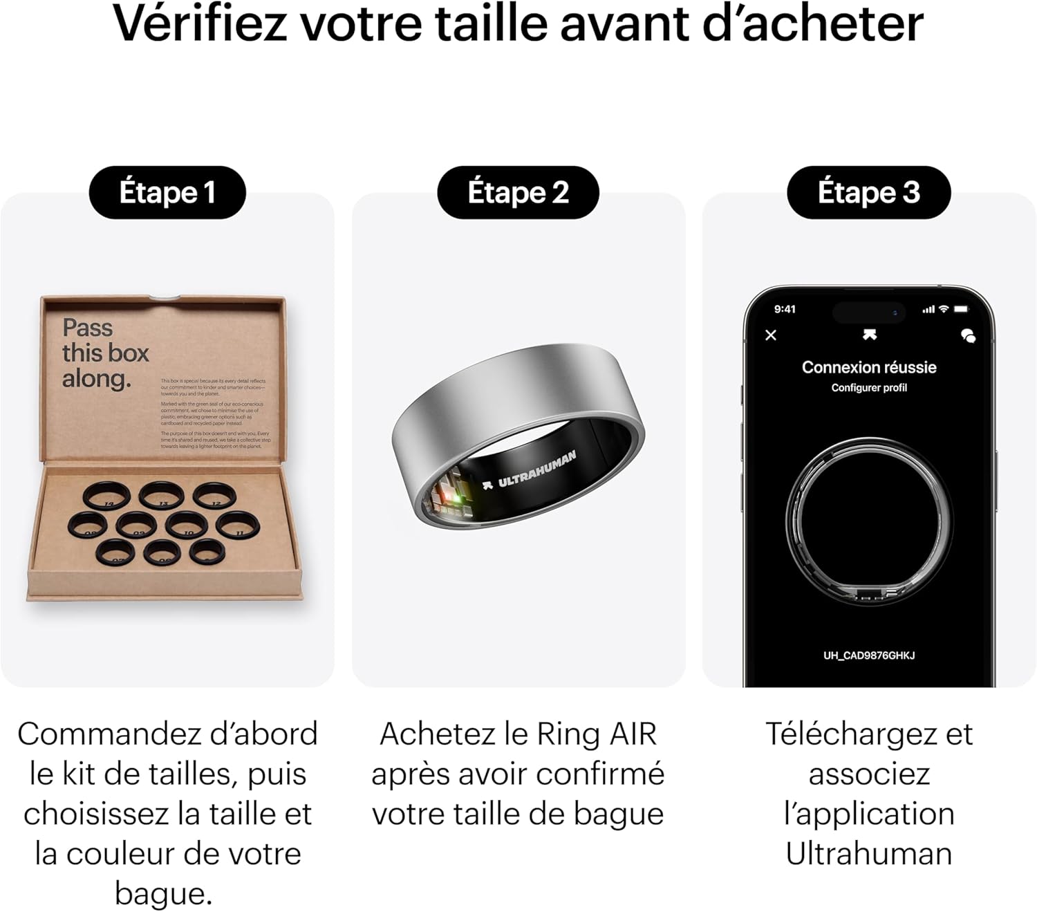 Ring AIR – Bague connectée de Suivi de santé, Choisissez d’Abord Votre Taille grâce au kit de Mesure ; Suivi du Sommeil ; Bague Intelligente pour Hommes et Femmes 8 Titane brut