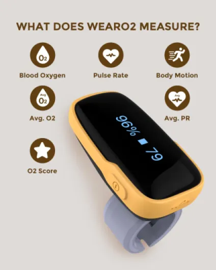 Viatom WearO2 Oxymètre de Pouls Doigt Rechargeable Bluetooth, Mesure Saturation Oxygène et Fréquence Cardiaque, Portable avec Alerte Vibration et Application Connectée golden/e