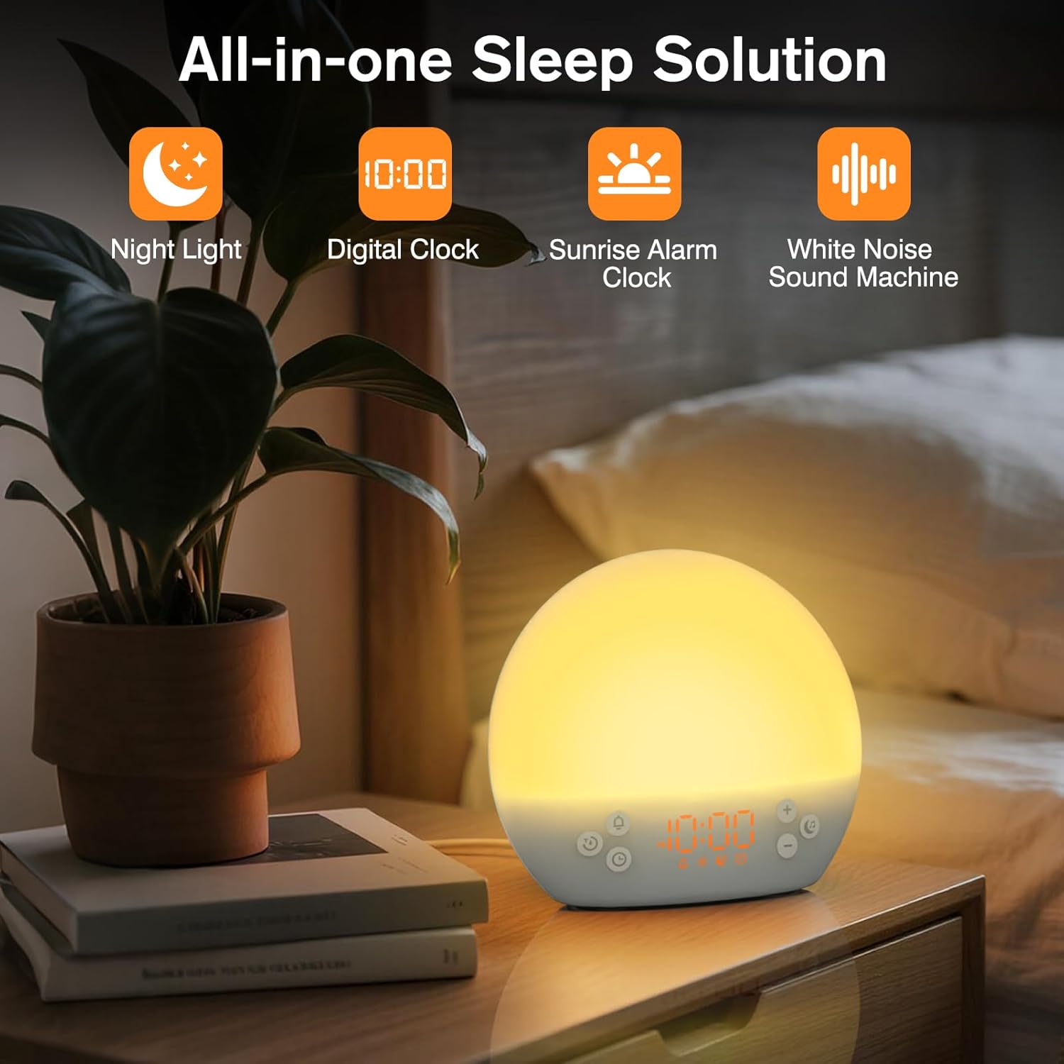 KEPLUG Réveil Lumineux Simulateur d'aube, Eveil Lumière Reveil Matin avec Snooze/Minuteur, Machine Bruit Blanc avec 30 Sons Apaisants, Réveil Lumière Veilleuse Lampe de Chevet pour Enfant/Adulte Lait Blanc