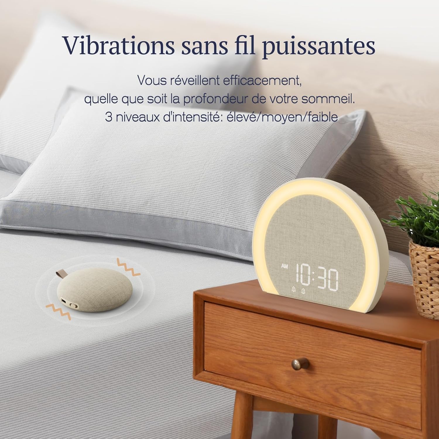 ANJANK Réveil lumineux avec Vibrations Puissantes - Double Alarme, Veilleuse 9 Couleurs,Volume 115 dB, 8 Sonneries, Réglage Luminosité 0-100%, Charge USB-C,Réveil numérique pour Sourds/Enfants/Adultes