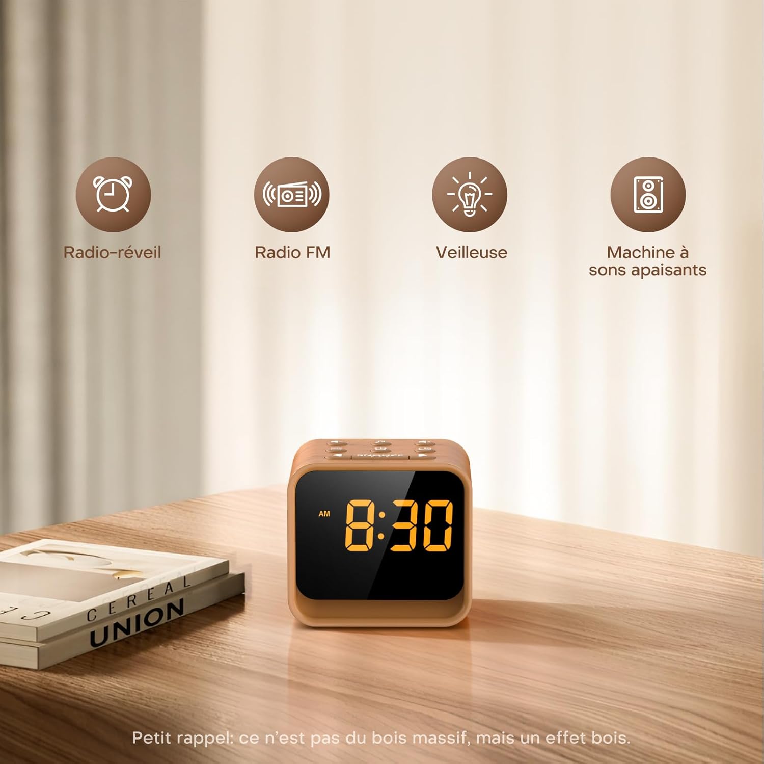 Radio réveil FM, Machine à Bruit Blanc avec 24 Sons apaisants, écran à luminosité réglable, 9 Sons d’Alarme, veilleuse 7 Couleurs, minuterie de Sommeil, Snooze, réveil Matin numérique Chambre Blanc Ou Noir