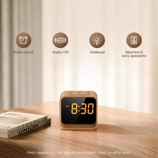 Radio réveil FM, Machine à Bruit Blanc avec 24 Sons apaisants, écran à luminosité réglable, 9 Sons d’Alarme, veilleuse 7 Couleurs, minuterie de Sommeil, Snooze, réveil Matin numérique Chambre Blanc Ou Noir