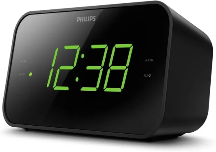 TAR3306/12 Radio-réveil Philips avec Affichage Digital et Double Alarme, Mise en Veille programmable et répétition de l'alarme, Radio-réveil Portable, Noire avec écran Large 21 /22 Model Unique