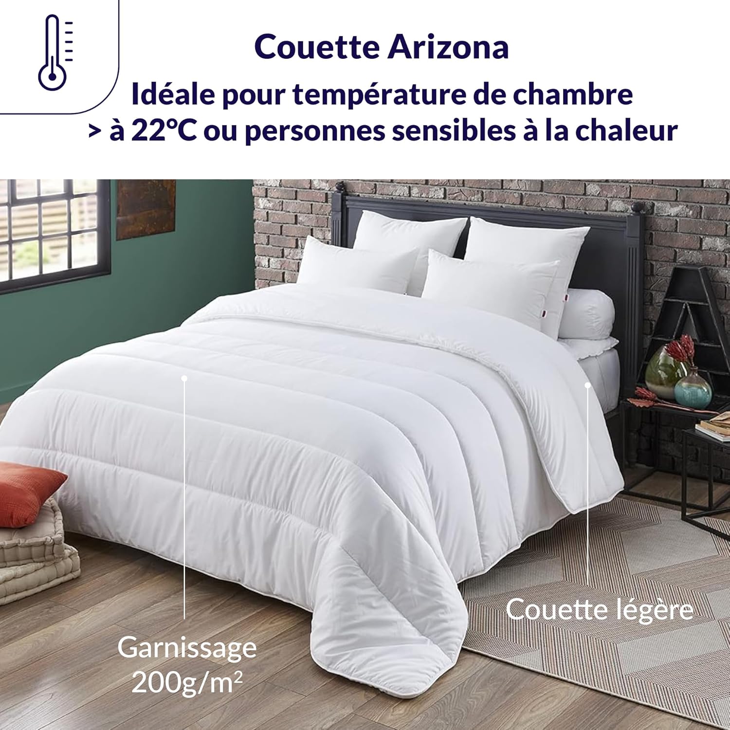Couette Légère Arizona 240x260 cm - Convient 2 Personnes - Ultra Douce et Gonflant - Tissu 100% Polyester - Garnissage Synthétique 100% Polyester Fibre Volupt'Air - Lavable en Machine à 40°C 240/260