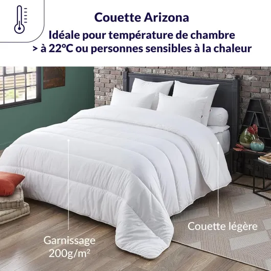 Couette Légère Arizona 240x260 cm - Convient 2 Personnes - Ultra Douce et Gonflant - Tissu 100% Polyester - Garnissage Synthétique 100% Polyester Fibre Volupt'Air - Lavable en Machine à 40°C 240/260