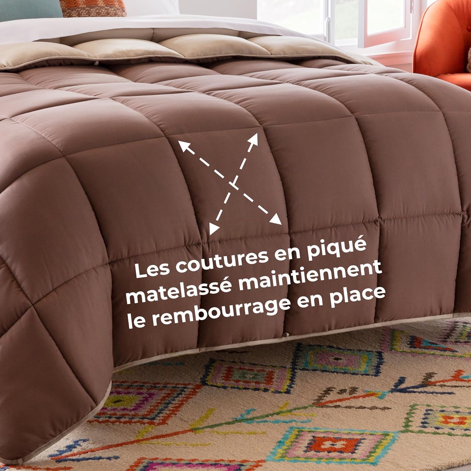 Couette 4 saisons en microfibre – Ultra doux, Couette 135x200 cm, 1 personne, Couverture Beige / Moka 135 x 200 cm Beige/Moka