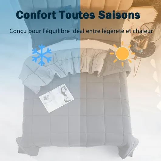 HIG 3 pièces Couette 220x240 cm pour lit 2 Personne – 250GSM Microfibre Douce Couette Réversible avec 2 Taie d'oreiller 65x65 cm – Certifié Oeko-TEX Matelassée pour Les 4 Saisons(Gris) Gris & Gris Clair 240x220 + 2 X 65x65cm