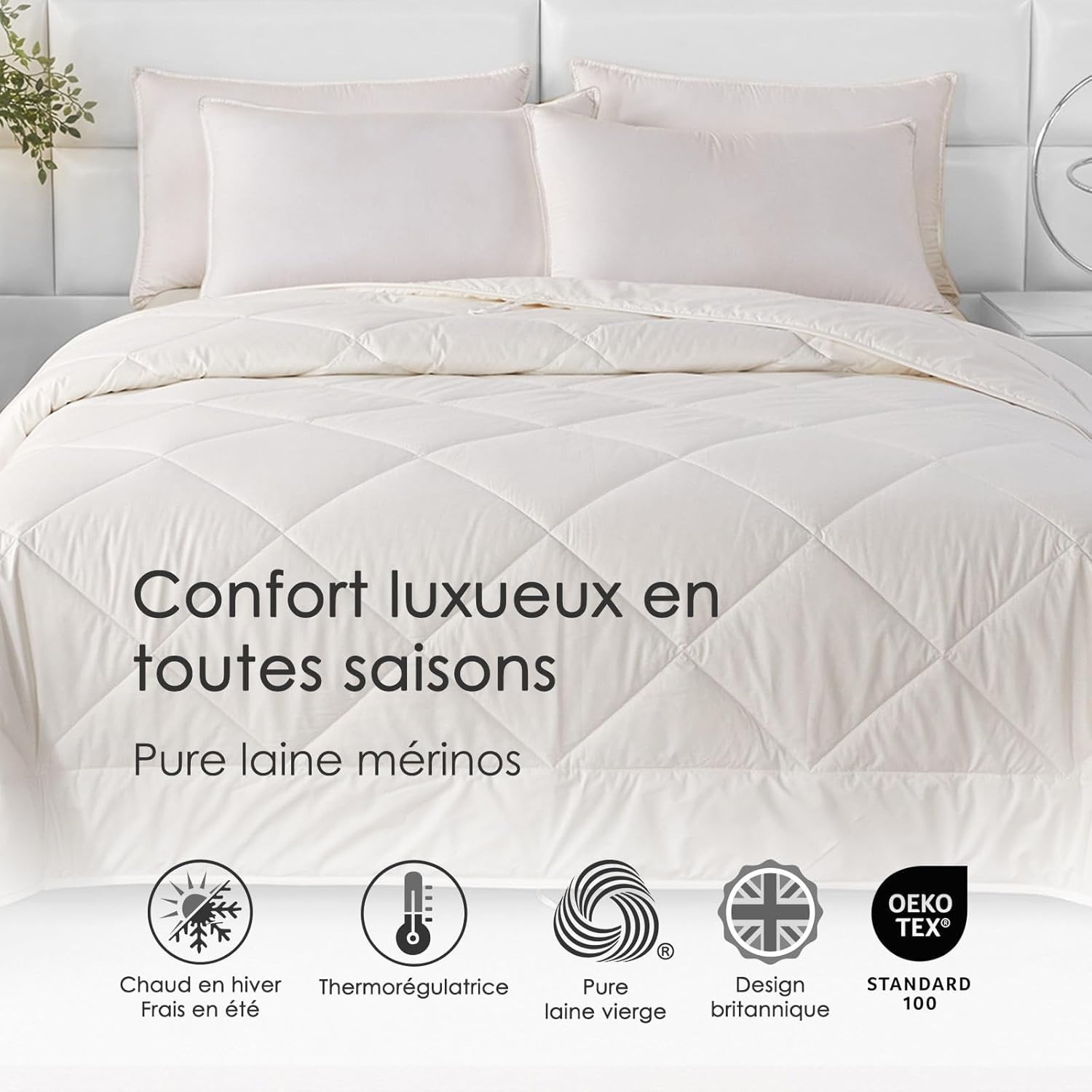 Couette Chaude en Laine Naturelle thermorégulatrice et Anti acarien, Couette 150x200 cm, Automne/Hiver - Certifié Oeko-Tex Standard 100 150 x 200 cm