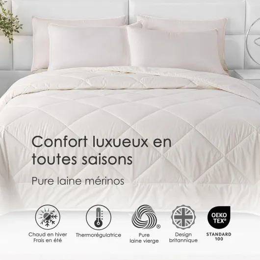 Couette Chaude en Laine Naturelle thermorégulatrice et Anti acarien, Couette 150x200 cm, Automne/Hiver - Certifié Oeko-Tex Standard 100 150 x 200 cm