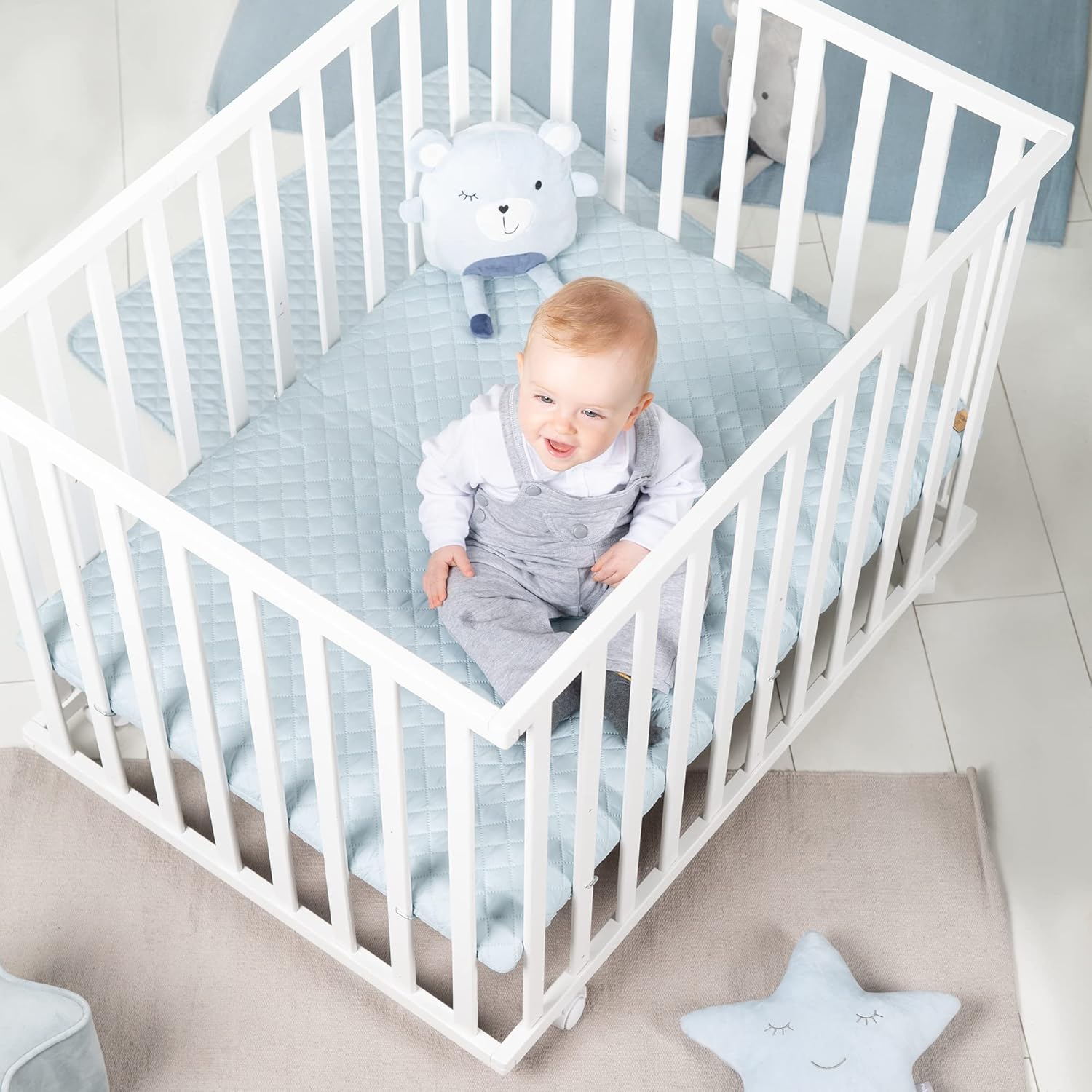 Matelas pour Parc Bébé Rectangulaire 75 x 100 cm - Noyau en Mousse PU Respirante - Housse Matelassée et Amovible avec Fermeture Éclair - Blanc Rectangular 100x75 cm