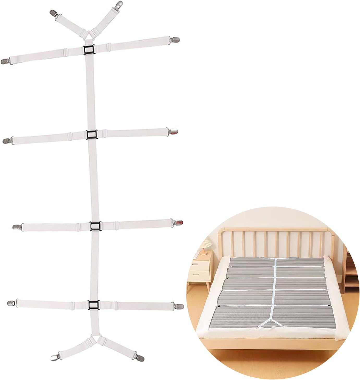 Batheidon Attache Drap Housse Élastique avec Système de Clip en Plastique Intégré pour Drap-Housse, Drap Plat, Matelas, Canapé - Protège Le Tissu, Maintien Ferme (Blanc)