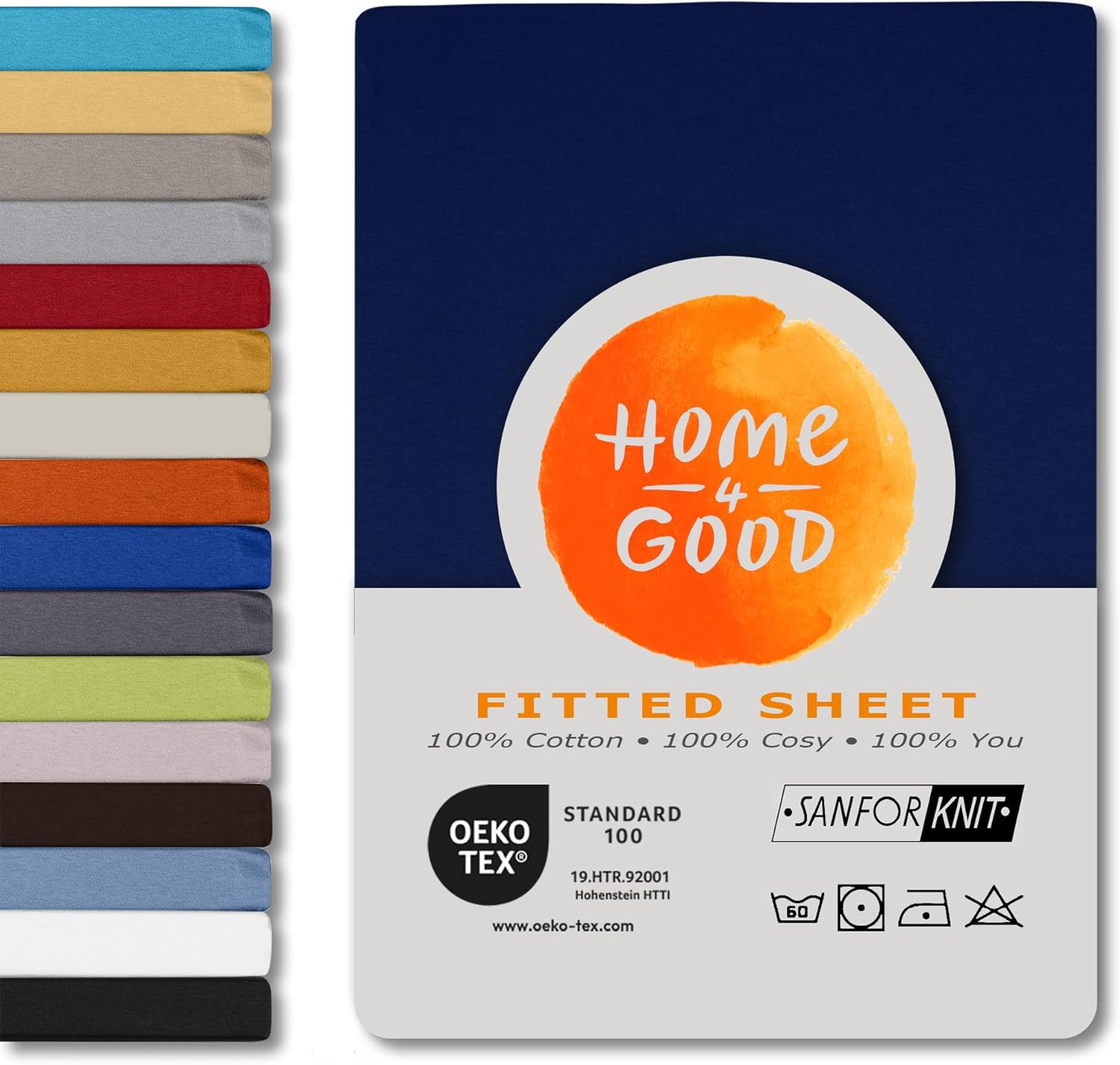 Home4good Drap-Housse 120 x 200 cm, 100% Coton peigné, Oeko-Tex 100, Drap-Housse en Jersey 120x200cm - Bleu foncé Bleu Foncé 120 x 200 cm