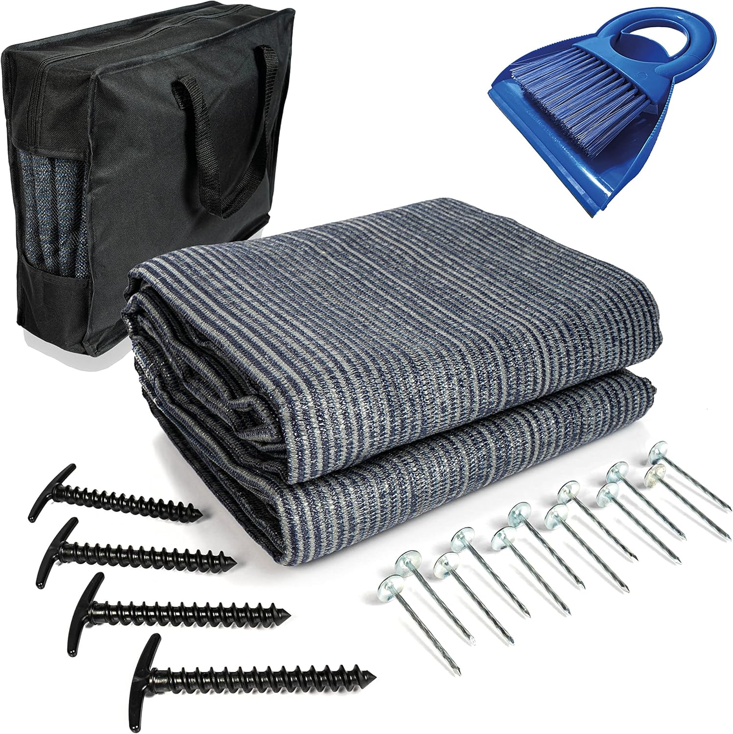 Mr Nomad Tapis de Camping 2,0 m x 2,5 m Bleu/Gris - Tapis de Camping de qualité supérieure en polyéthylène, Sol idéal pour auvent avec Sac de Transport, 4 piquets en T et 12 Clous en Acier 2.0 x 2.5 m