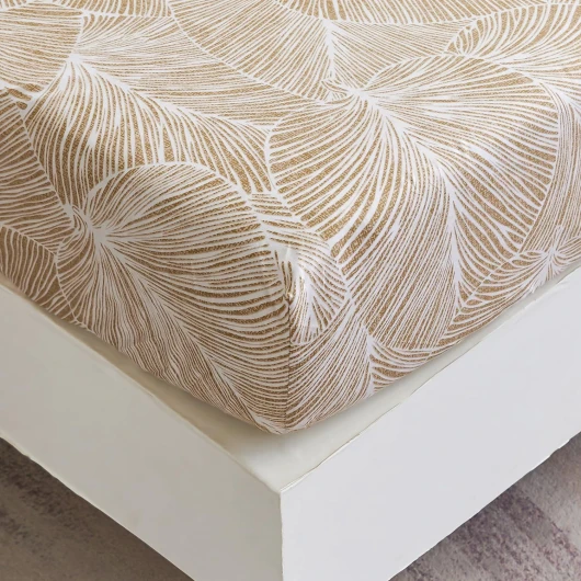 Drap Housse 90x200 cm 1 Personne avec Grand Bonnet de 30 cm - Drap-Housse Microfibre Doux à Motif Feuilles Tropicales - Beige 90 x 200 cm Beige